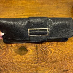 Long Sisley black clutch - faux leather